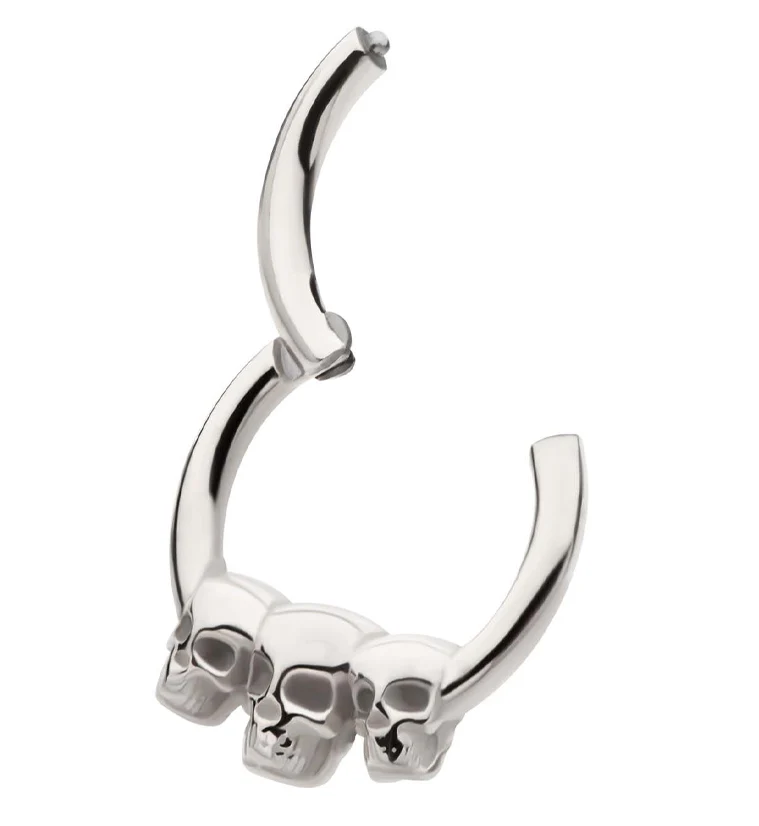 Triple Skull Stainless Steel Hinged Segment Ring - Image 3