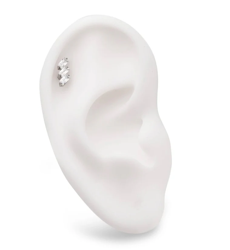Triple Slant CZ Threadless Titanium Top - Image 4