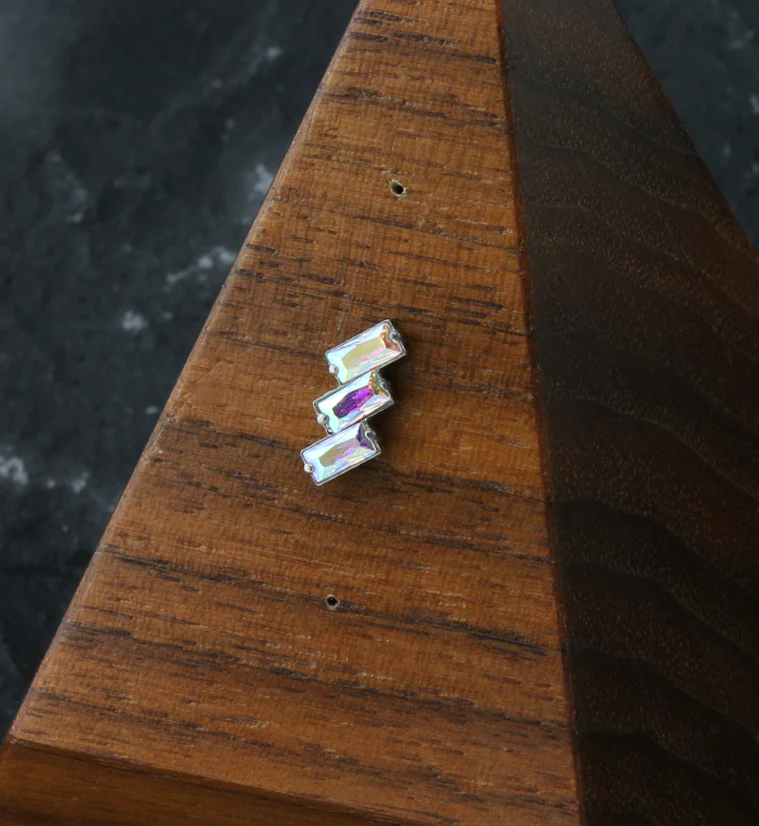 Triple Slant Rainbow Aurora CZ Threadless Titanium Top - Image 2