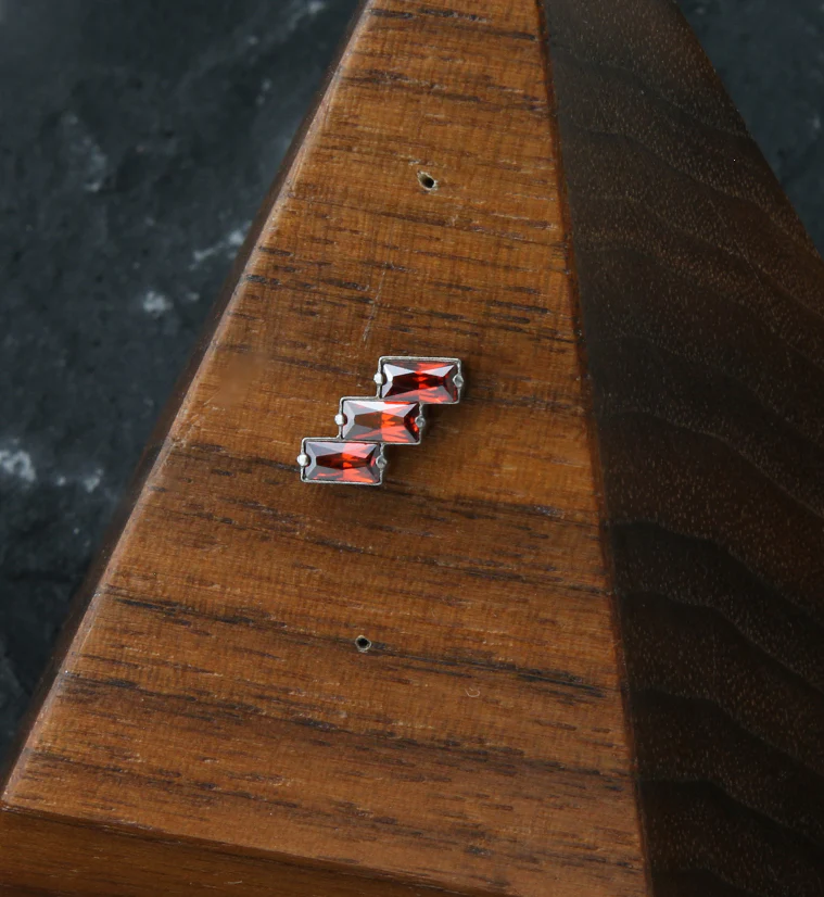 Triple Slant Red CZ Threadless Titanium Top - Image 2