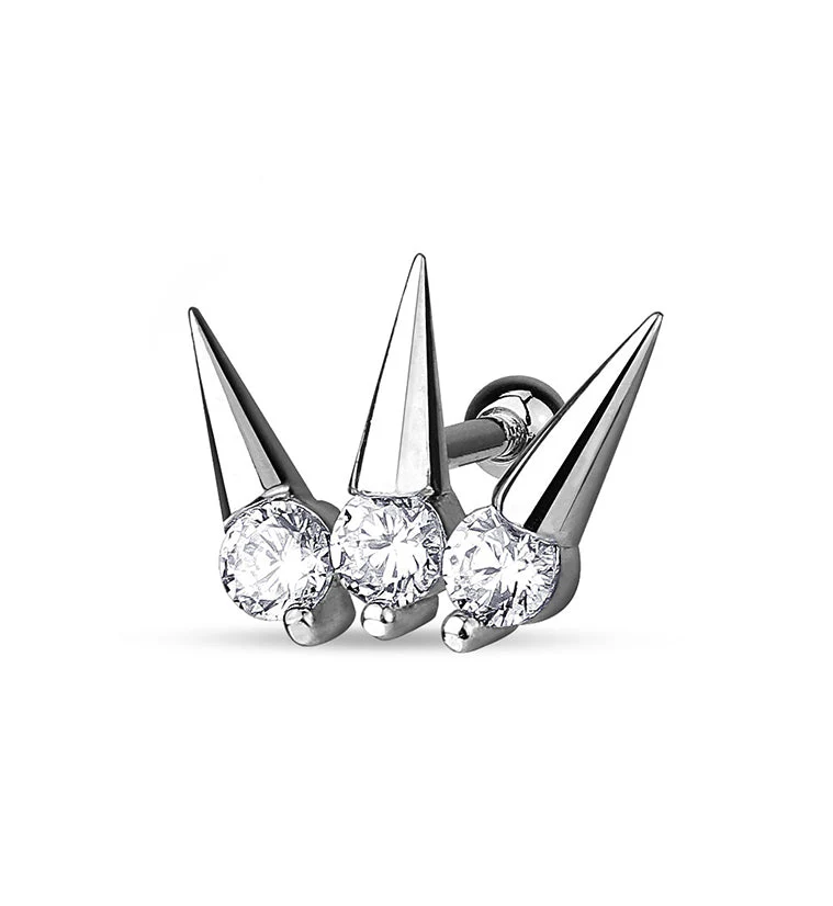 Triple Spike CZ Tragus - Cartilage Barbell
