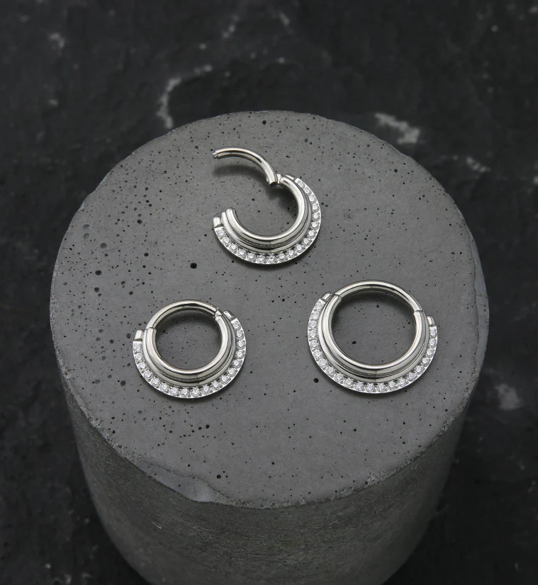 Triple Stacked CZ Titanium Hinged Segment Ring - Image 4