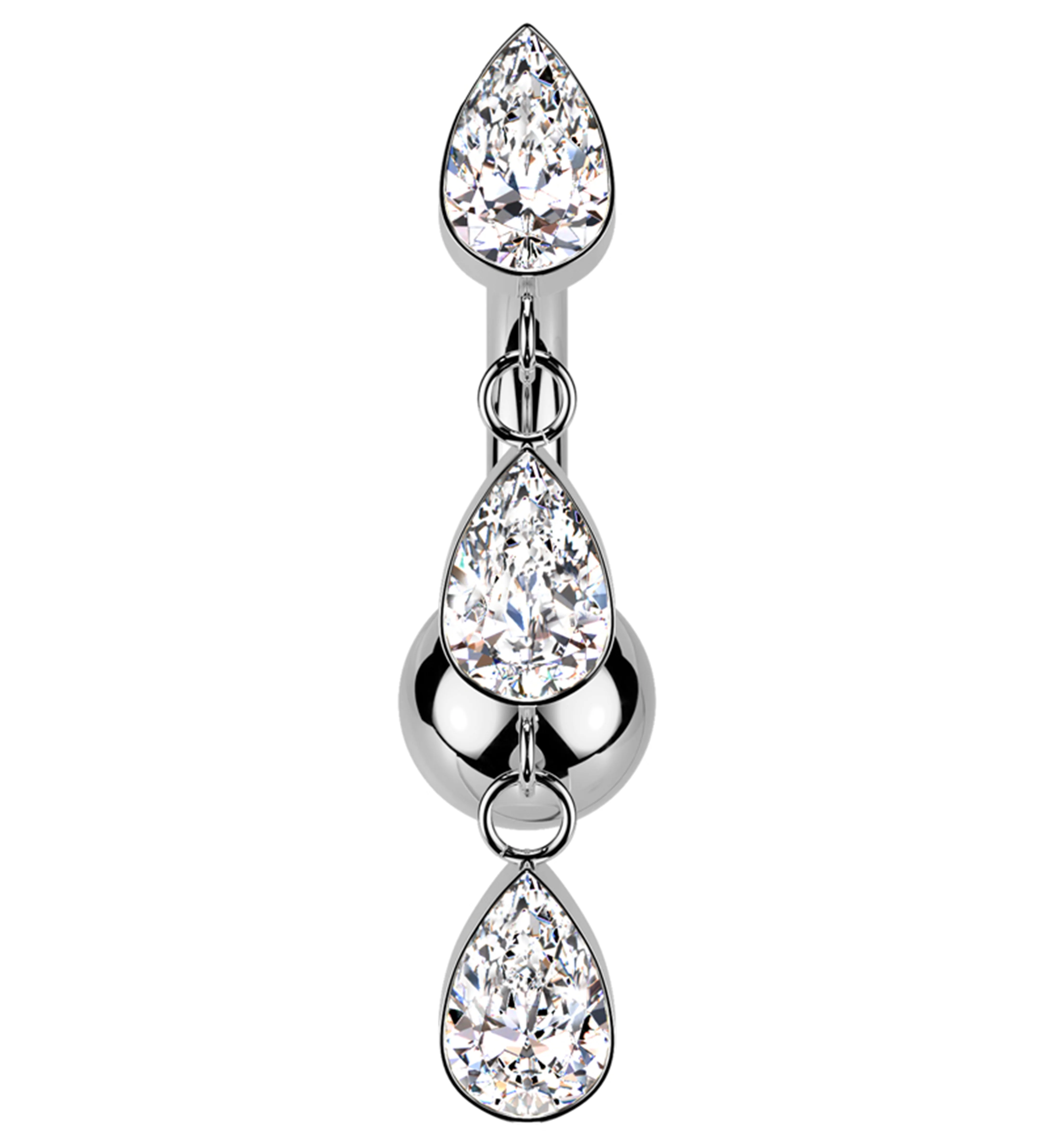 Triple Teardrop Dangle Clear CZ Titanium Threadless Belly Button Ring