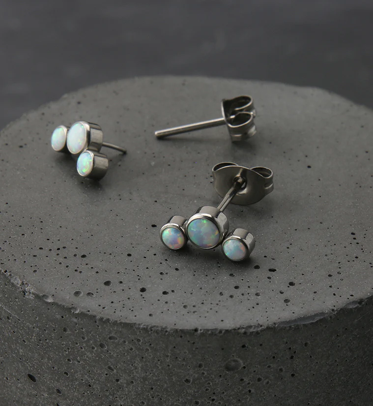Triple White Opalite Titanium Threadless Earrings - Image 2