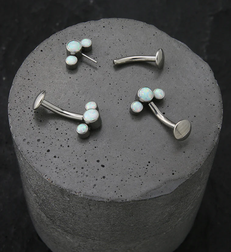 Triple White Opalite Titanium Threadless Floating Belly Button Ring - Image 2