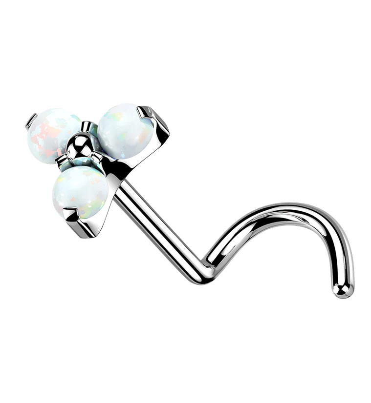 Triple White Opalite Titanium Threadless Nose Screw Ring