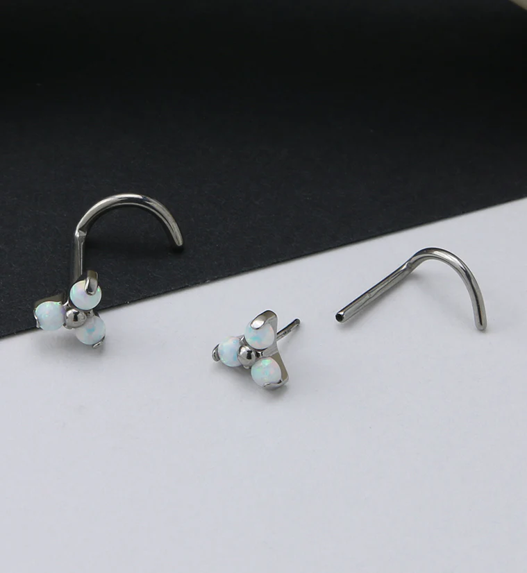 Triple White Opalite Titanium Threadless Nose Screw Ring - Image 2
