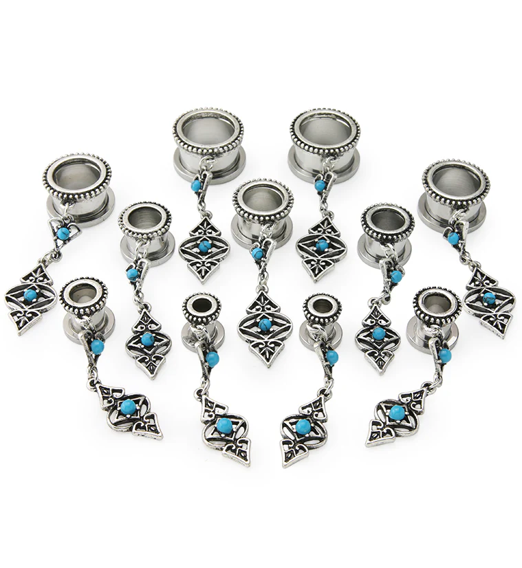 Turquoise Howlite Dangle Charm Stainless Steel Tunnel Plugs