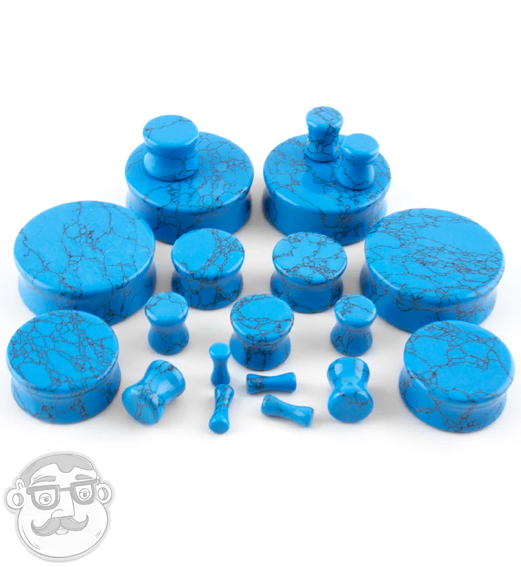 Turquoise Howlite Stone Double Flare Plugs - Image 2