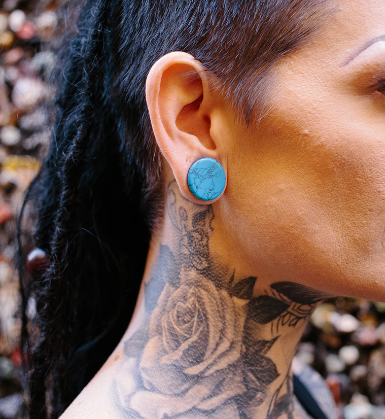 Turquoise Howlite Stone Double Flare Plugs - Image 3