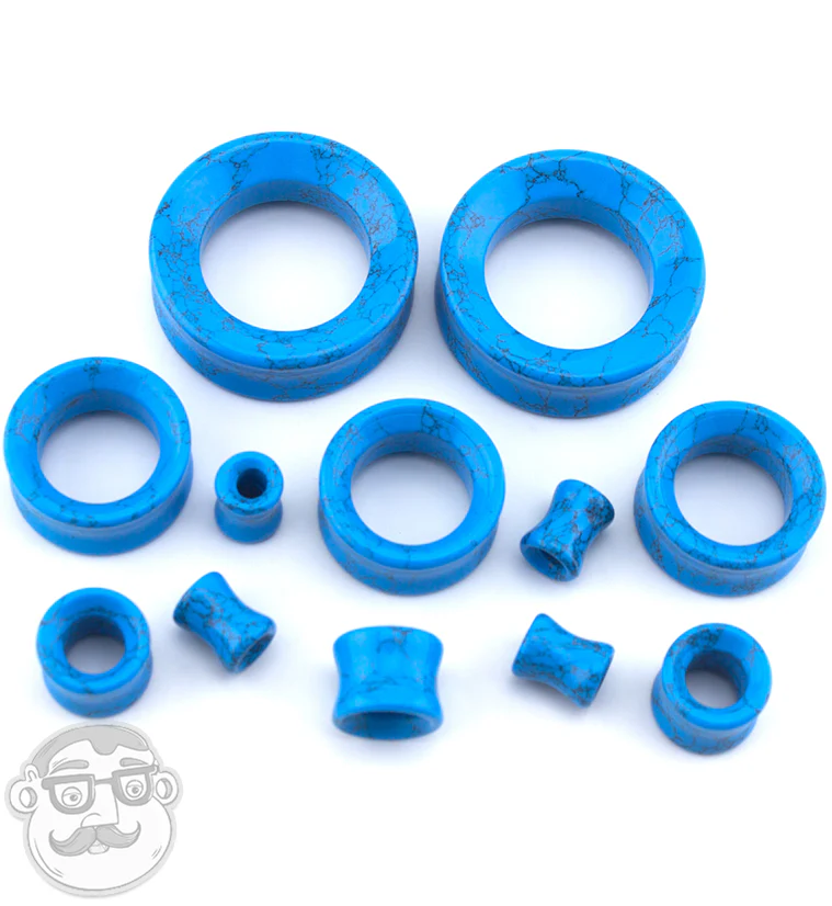 Turquoise Howlite Stone Double Flare Tunnels - Image 4