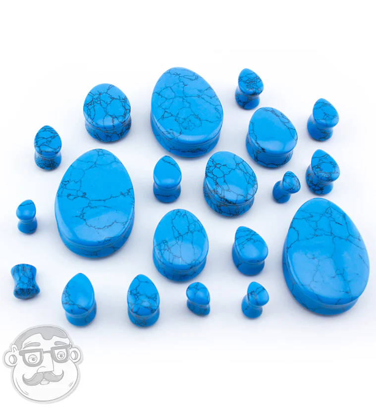 Turquoise Howlite Stone Teardrop Plugs - Image 6