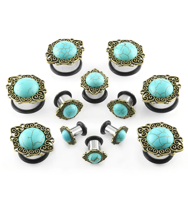 Turquoise Stone Cabochon Front Steel Plugs