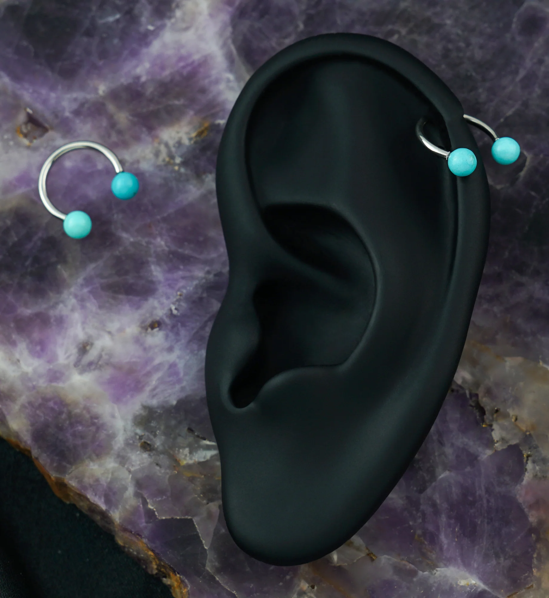 Turquoise Howlite Stone Circular Barbell - Image 4