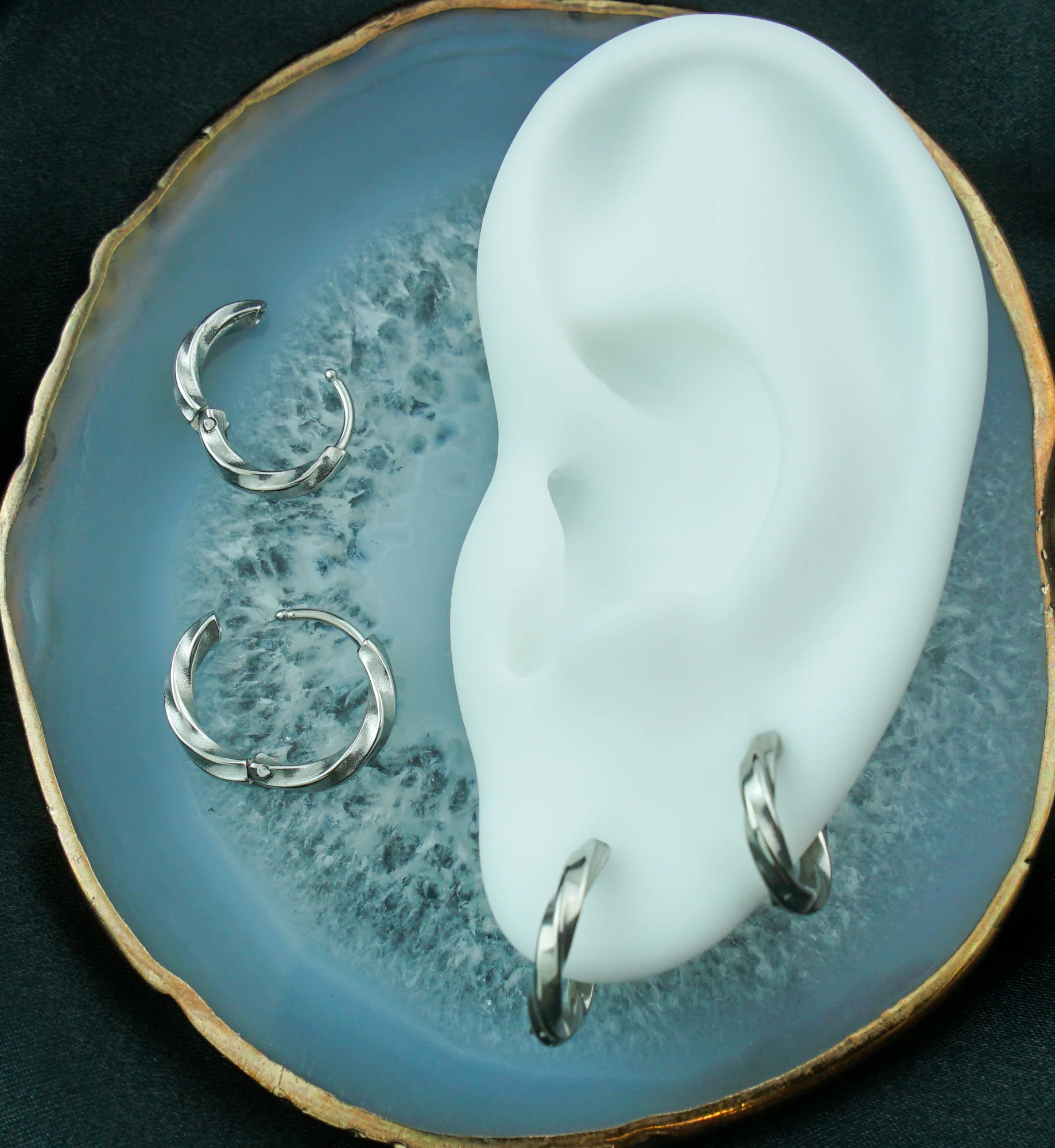 Twisted Hoop Stainless Steel Hinged Earrings - Image 2