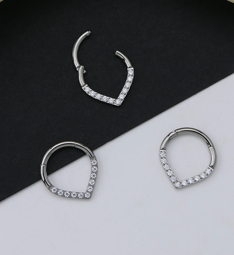 V-Shaped CZ Titanium Hinged Segment Ring - Image 2