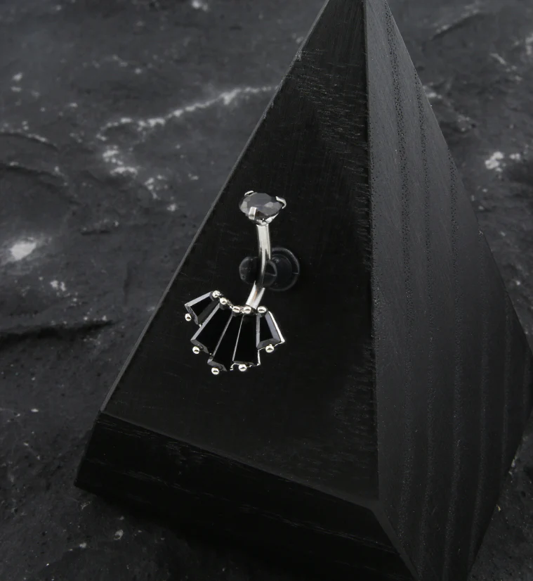 Vane Baguette Black CZ Belly Button Ring - Image 2