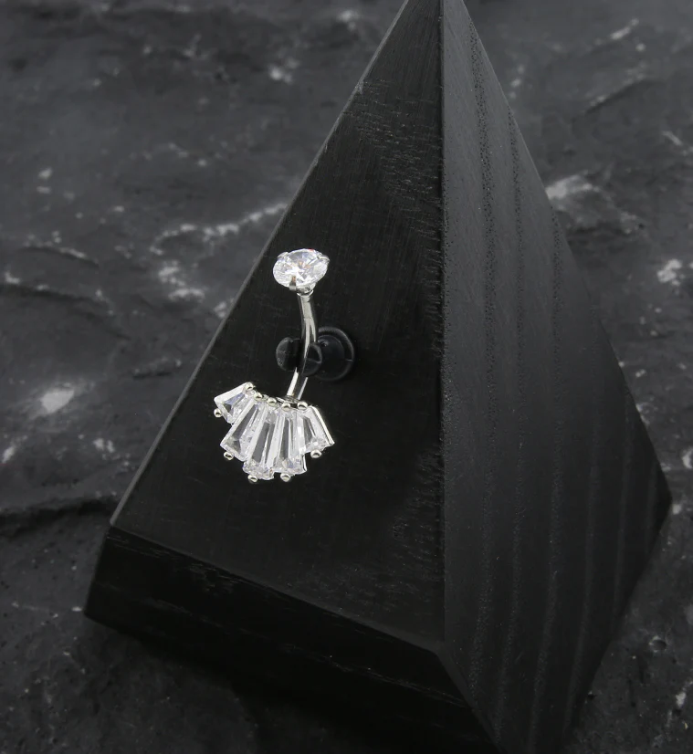 Vane Baguette Clear CZ Belly Button Ring - Image 2