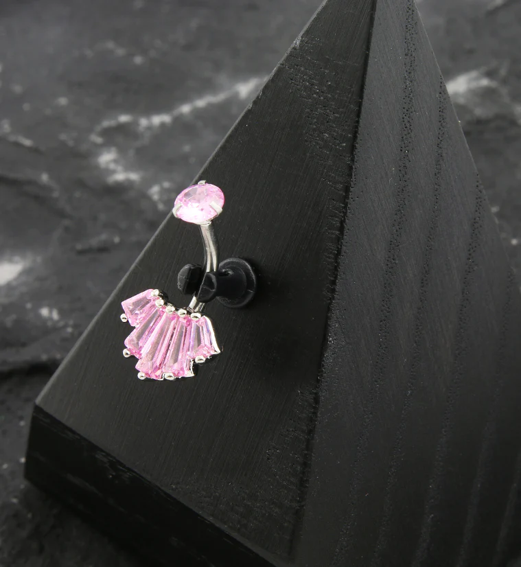 Vane Baguette Pink CZ Belly Button Ring - Image 2