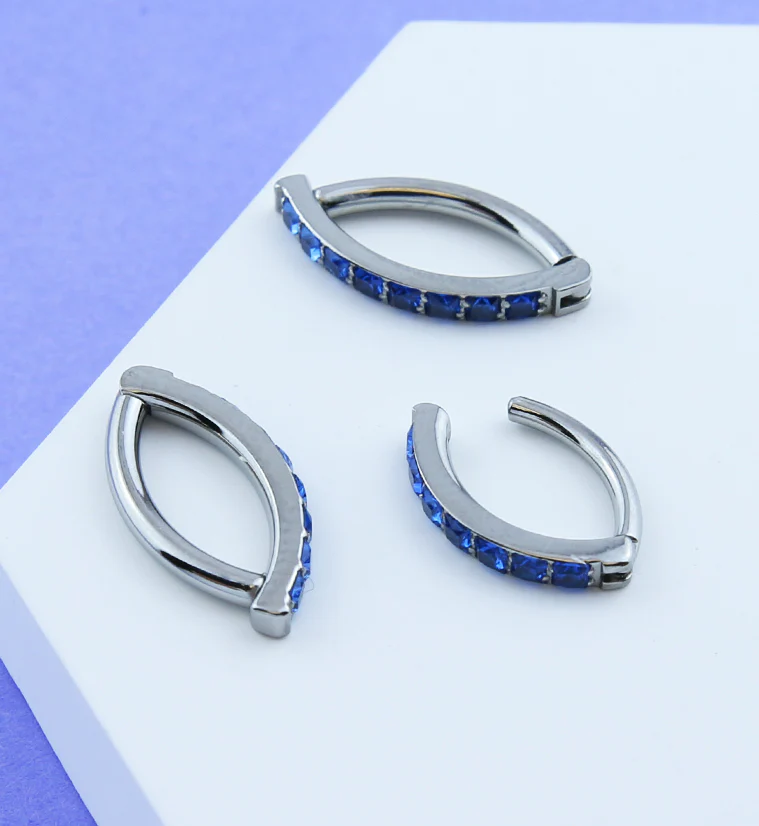 Vertical Blue CZ Titanium Hinged Segment Ring - Image 3