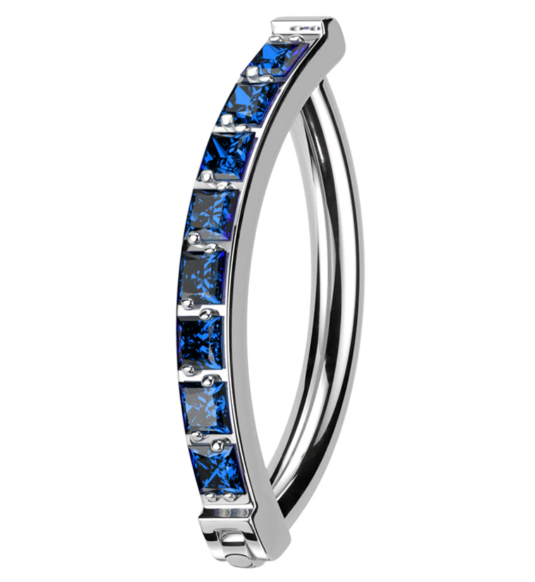 Vertical Blue CZ Titanium Hinged Segment Ring - Image 4