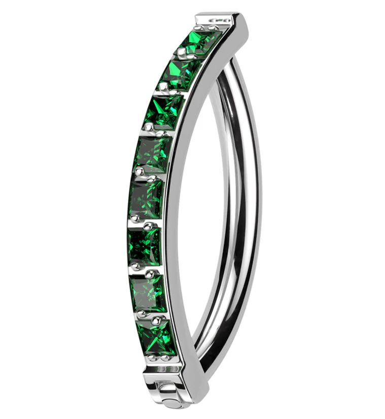Vertical Emerald CZ Titanium Hinged Segment Ring - Image 5