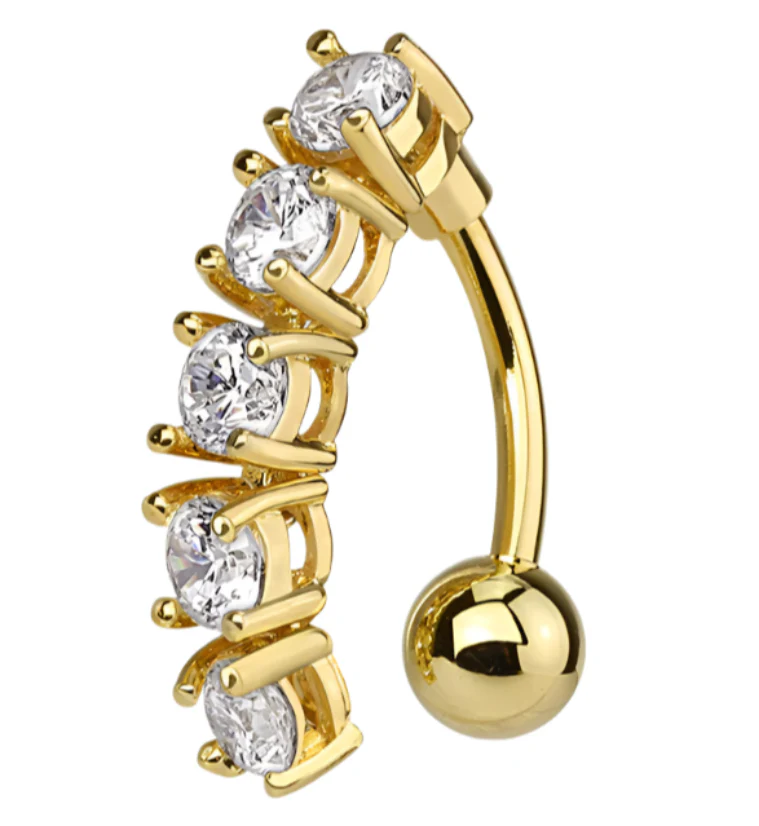 Vertical Gold PVD CZ Belly Button Ring