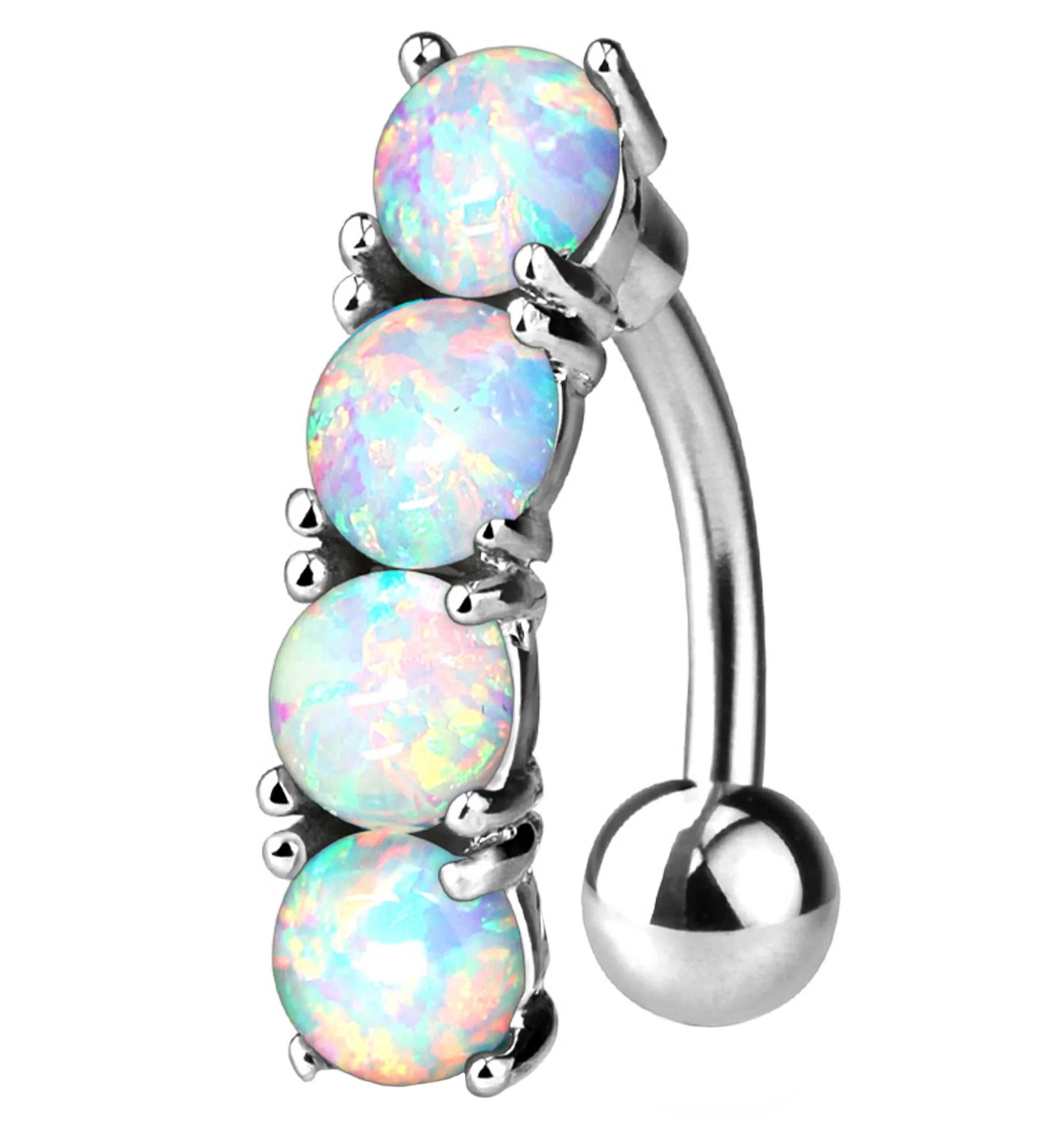 Vertical White Opalite Belly Button Ring