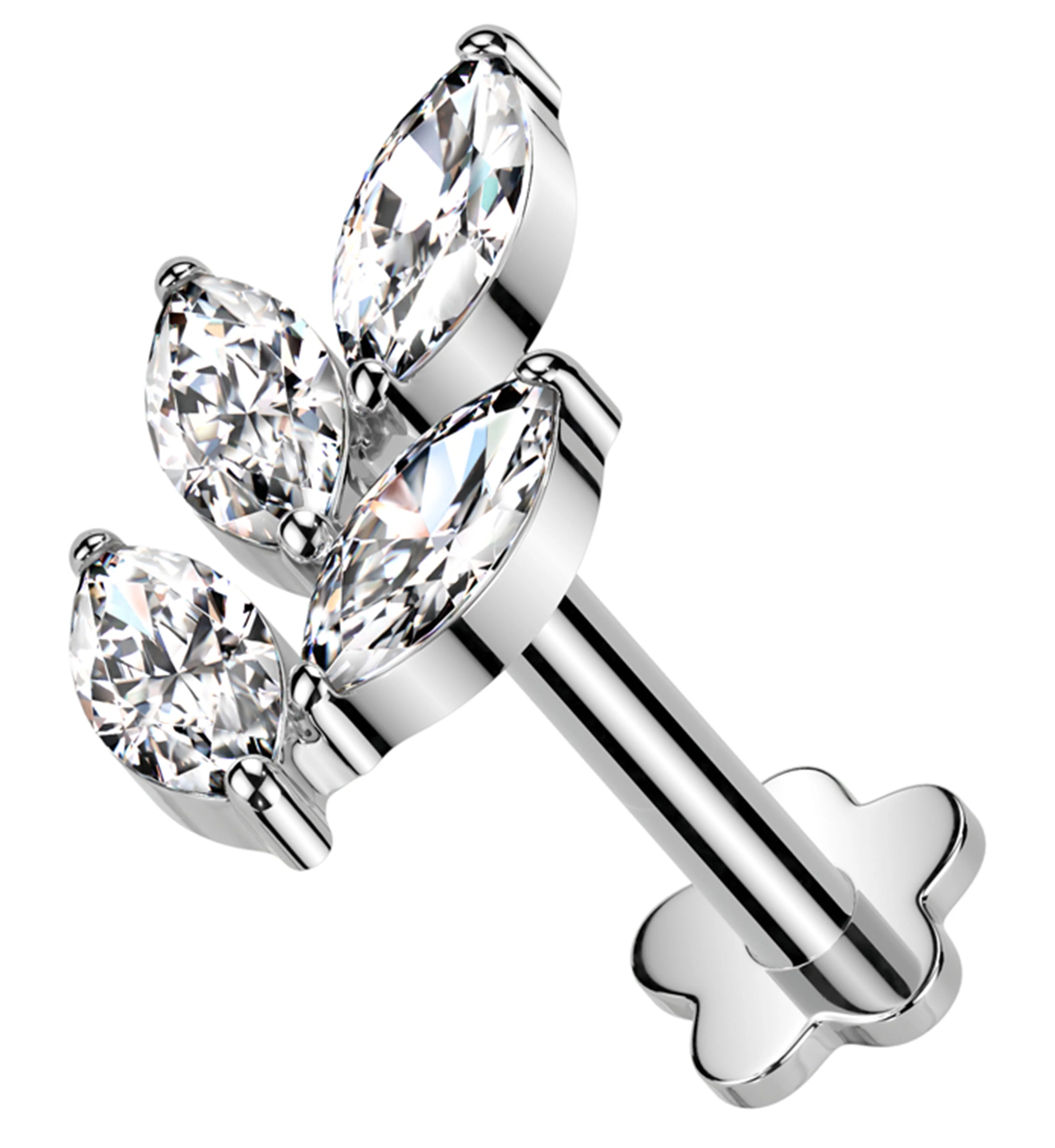 Vine Clear CZ Titanium Threadless Flower Back Labret