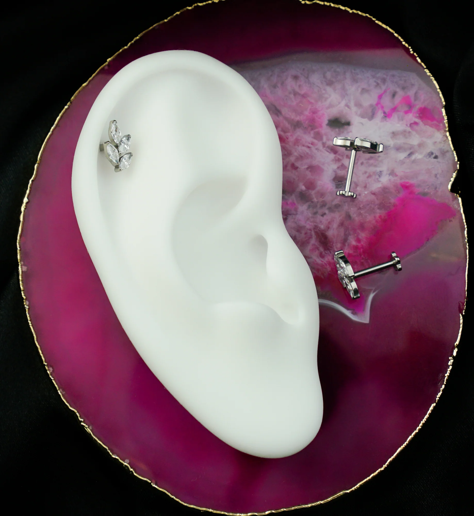 Vine Clear CZ Titanium Threadless Flower Back Labret - Image 2