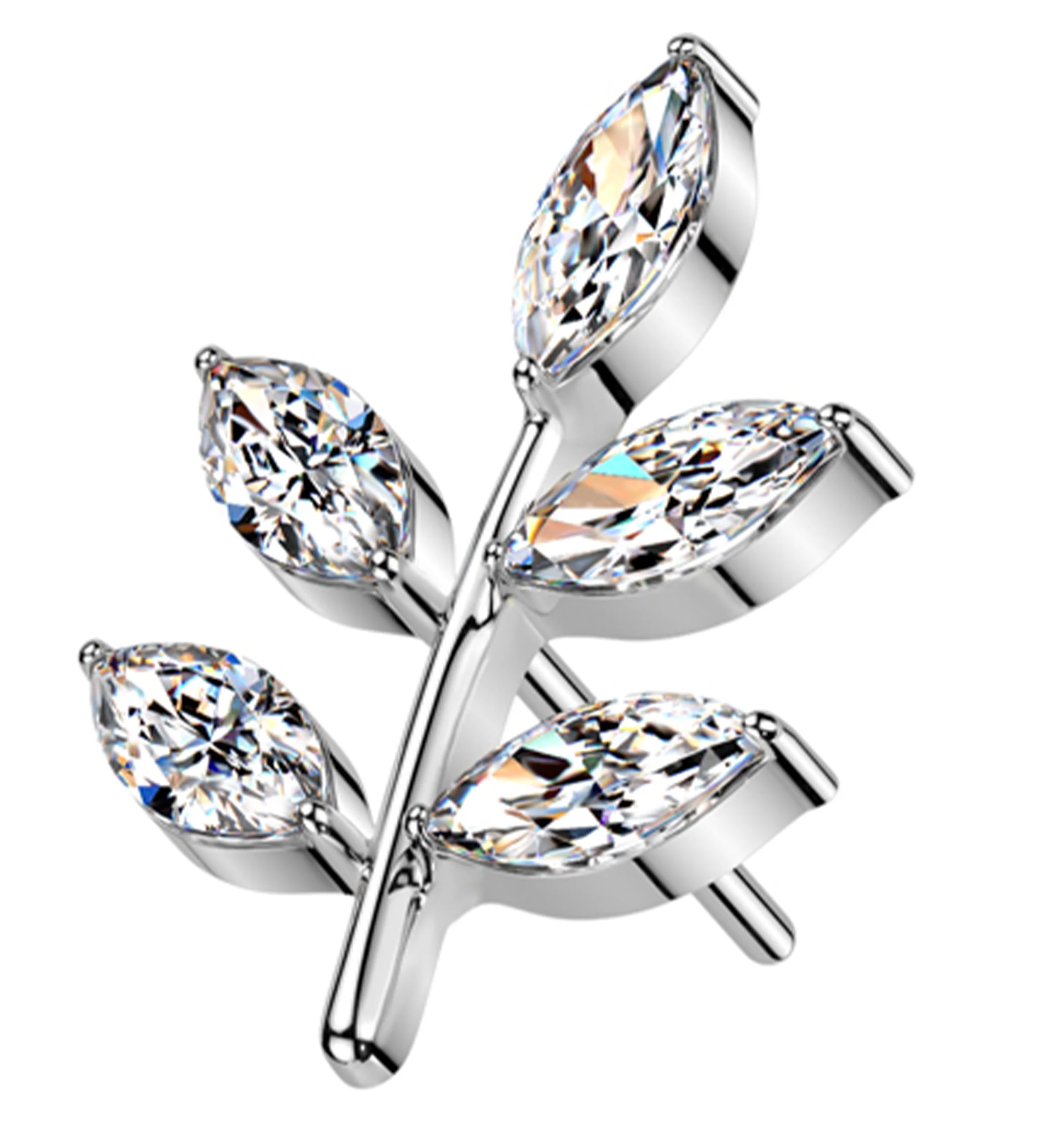 Vine Leaf Clear CZ Threadless Titanium Top