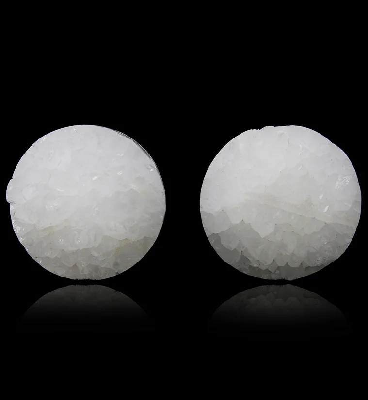 Raw White Agate Druzy Stone Plugs - Image 5