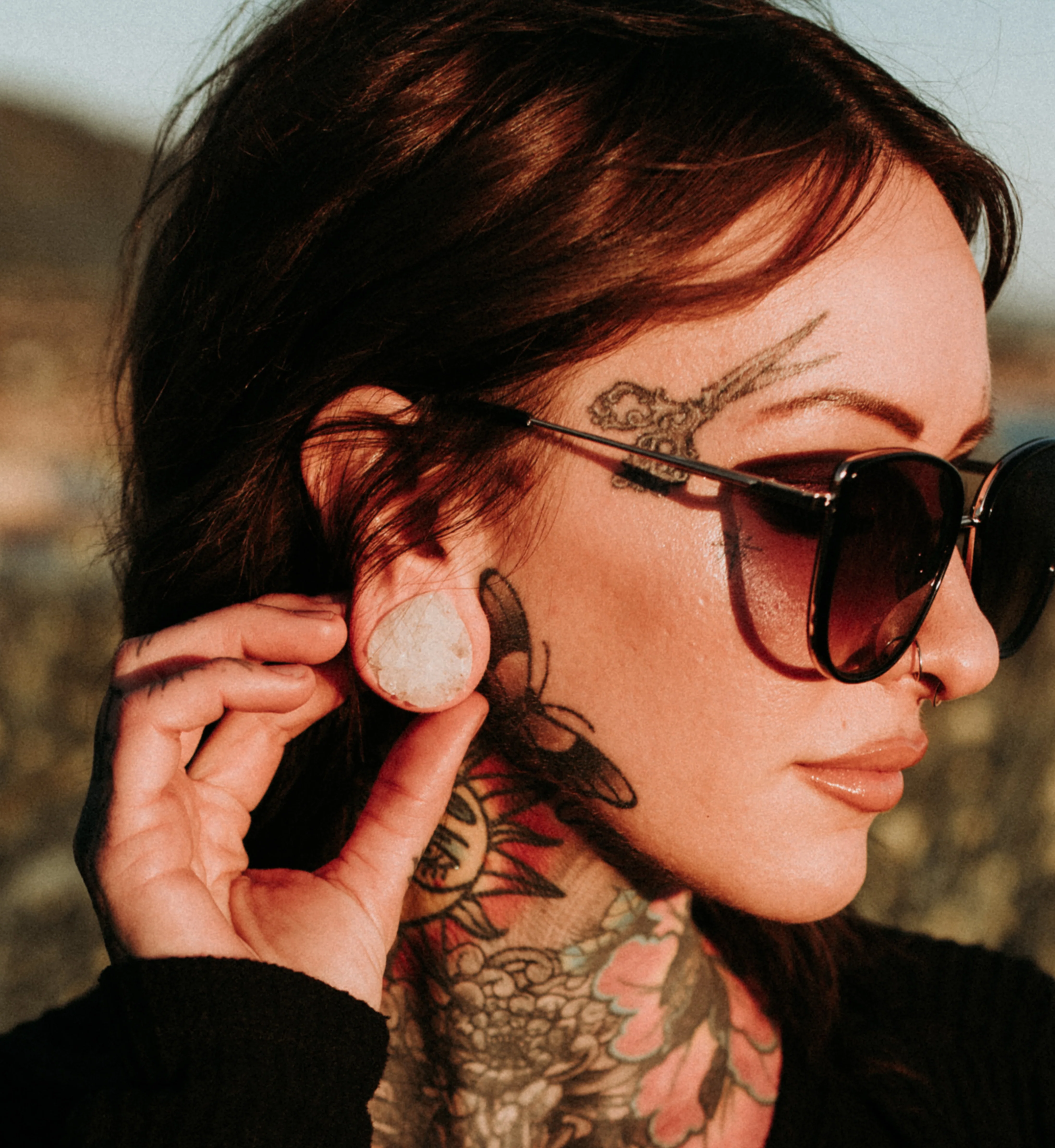 Raw White Quartz Druzy Stone Teardrop Plugs - Image 8