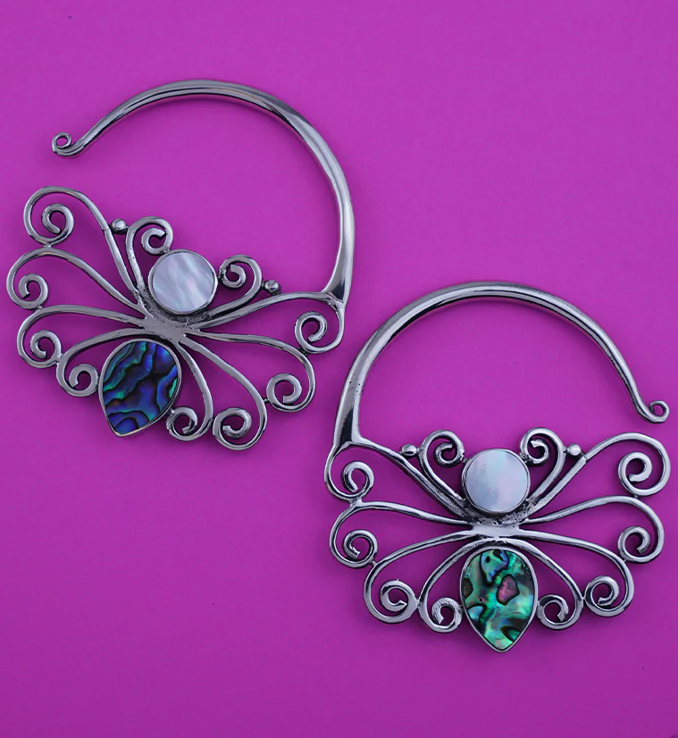 White Brass Butterfly Earrings With Abalone Shell Inlay - Image 2