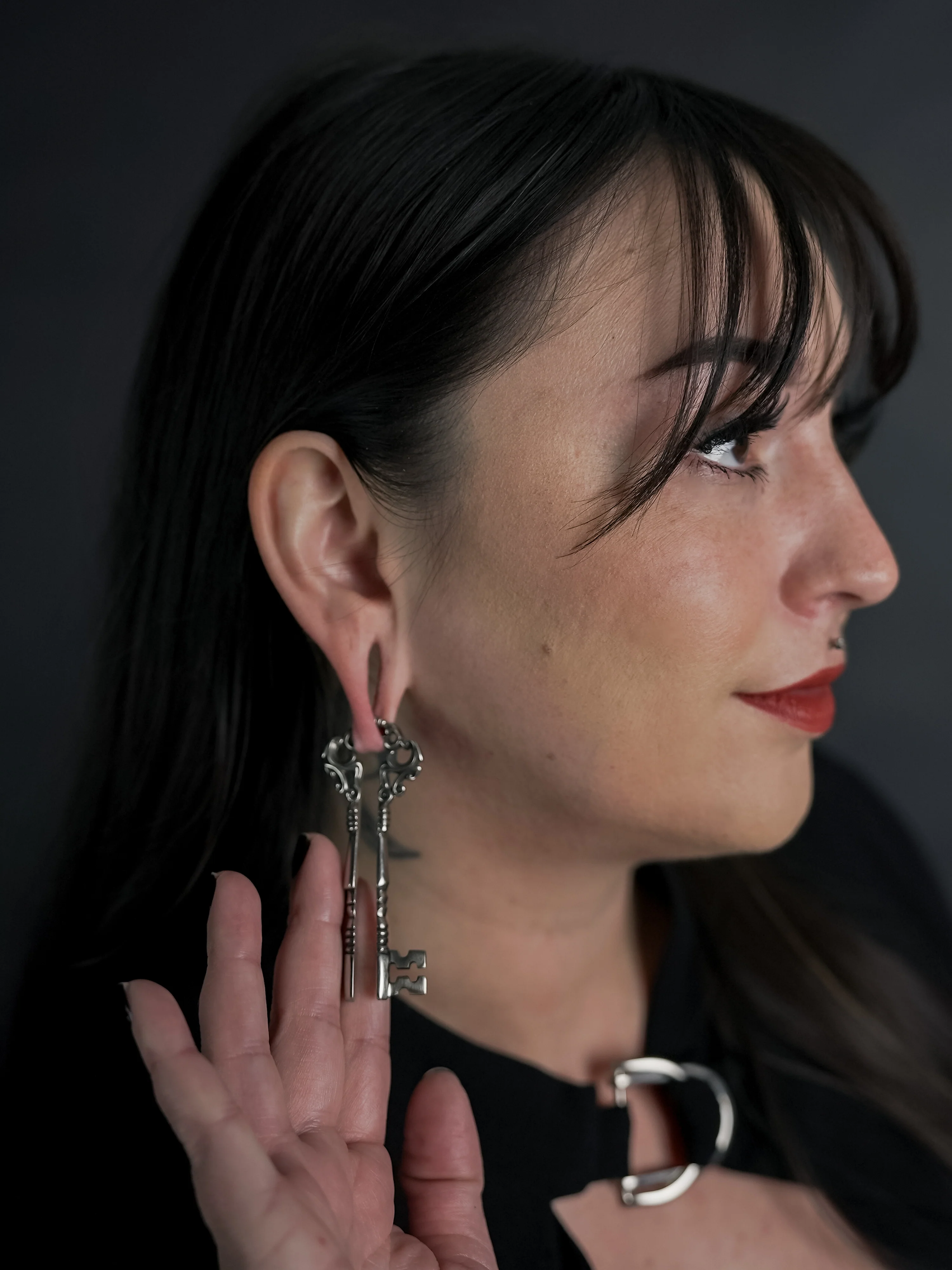 White Brass Skeleton Key Ear Weights - Image 2