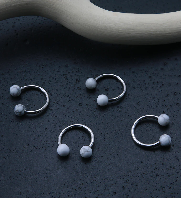 White Howlite Stone Circular Barbell - Image 3