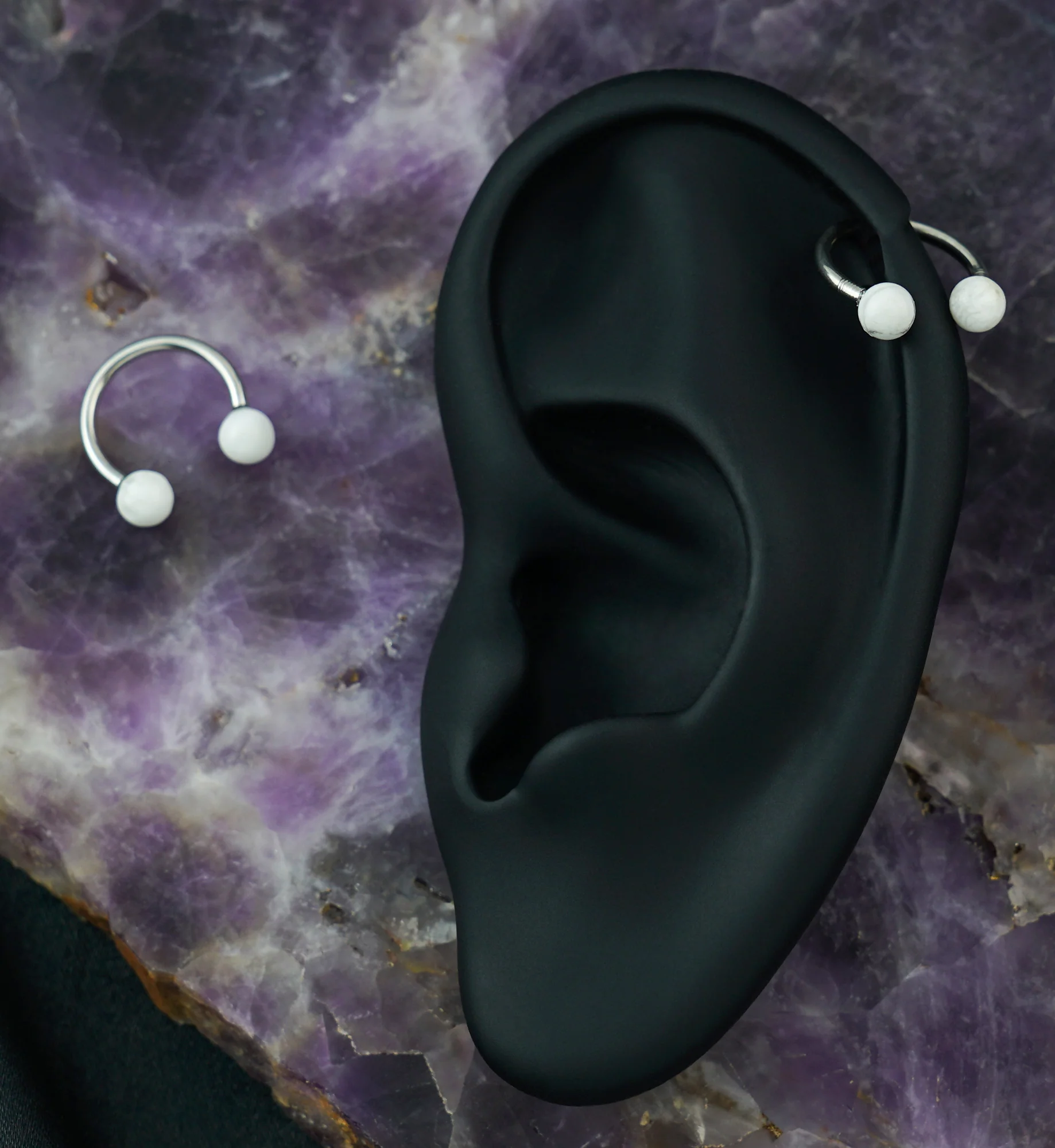 White Howlite Stone Circular Barbell - Image 4