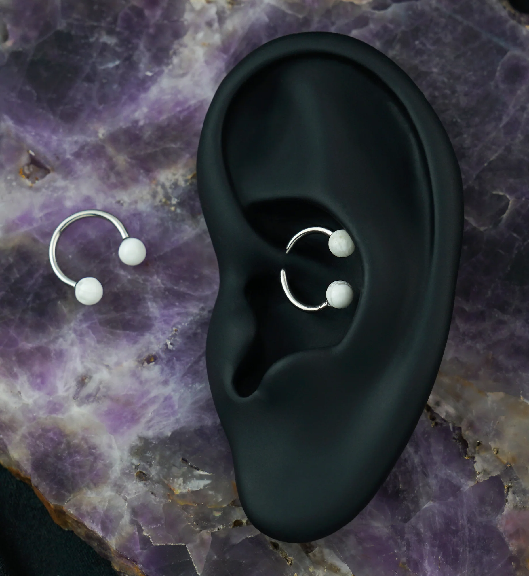 White Howlite Stone Circular Barbell - Image 5