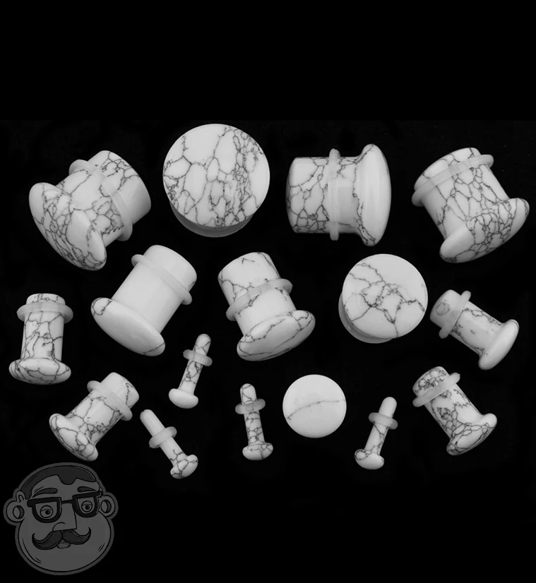 White Howlite Stone Single Flare Plugs - Image 4