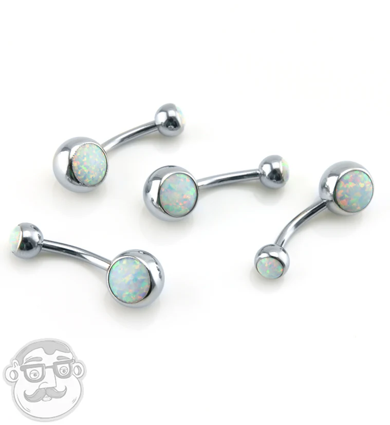 White Opal Stainless Steel Belly Button Ring - Image 2