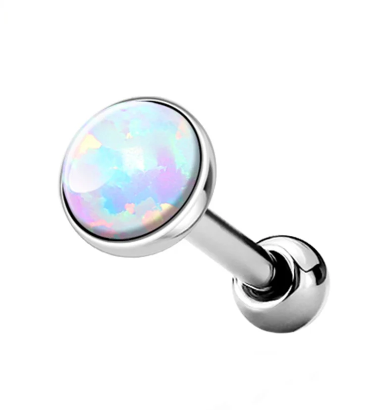 White Opal Top Tragus - Cartilage Barbell