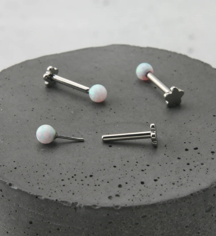 White Opalite Ball Titanium Threadless Labret - Image 2