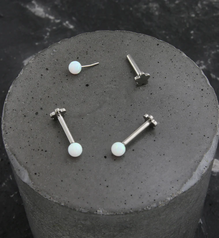 White Opalite Ball Titanium Threadless Labret - Image 3