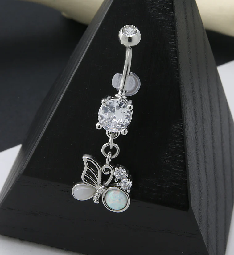 White Opalite Butterfly Belly Button Ring - Image 2