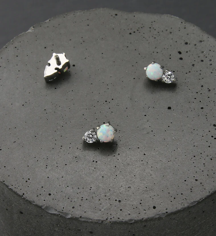 White Opalite Clear CZ Internally Threaded Titanium Top - Image 2