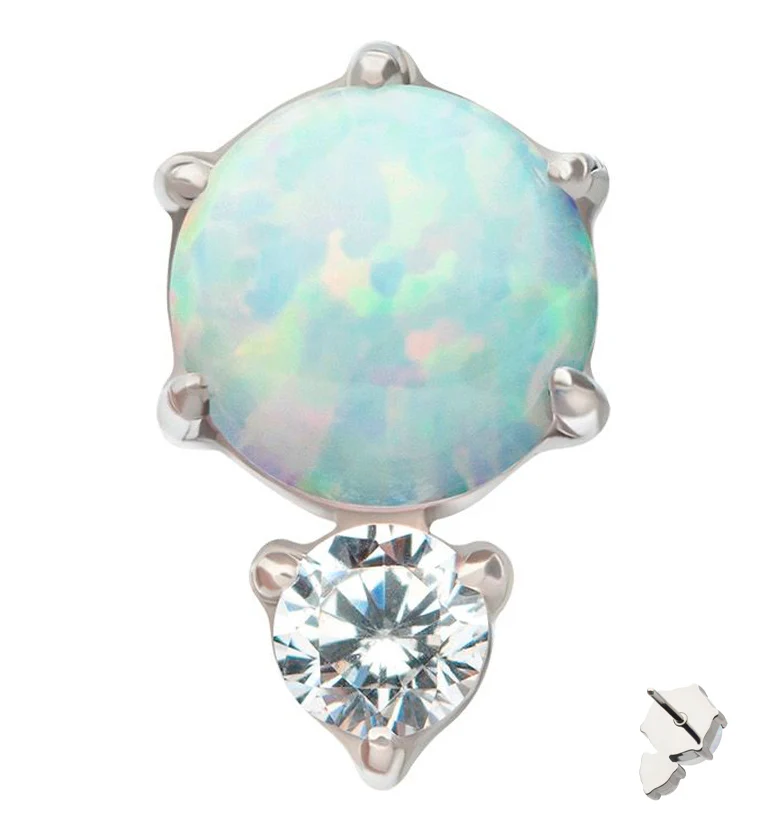White Opalite Drop Clear CZ Titanium Threadless Top