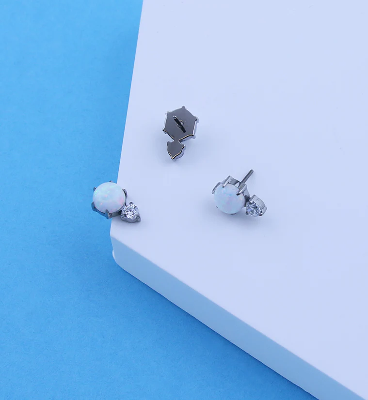 White Opalite Drop Clear CZ Titanium Threadless Top - Image 2