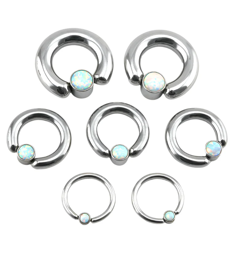 White Opalite Flat Disk Captive Ring - Image 2