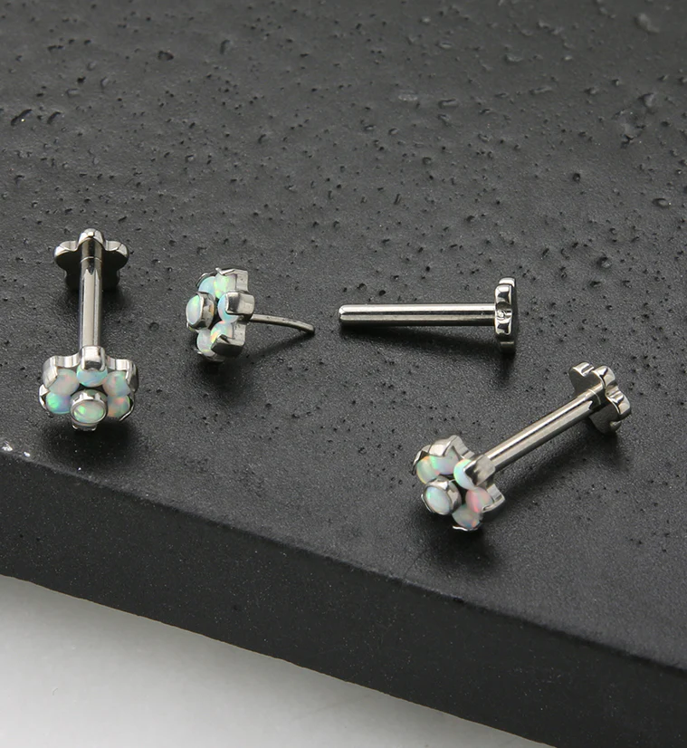 White Opalite Flower Titanium Threadless Labret - Image 2