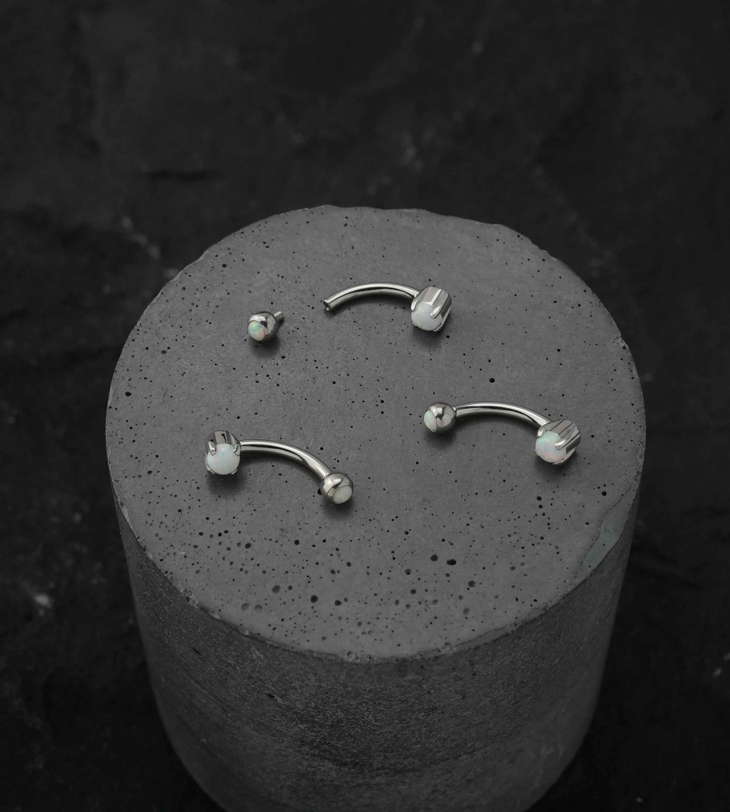 White Opalite Prong Set Stainless Steel Curved Barbell - Image 2